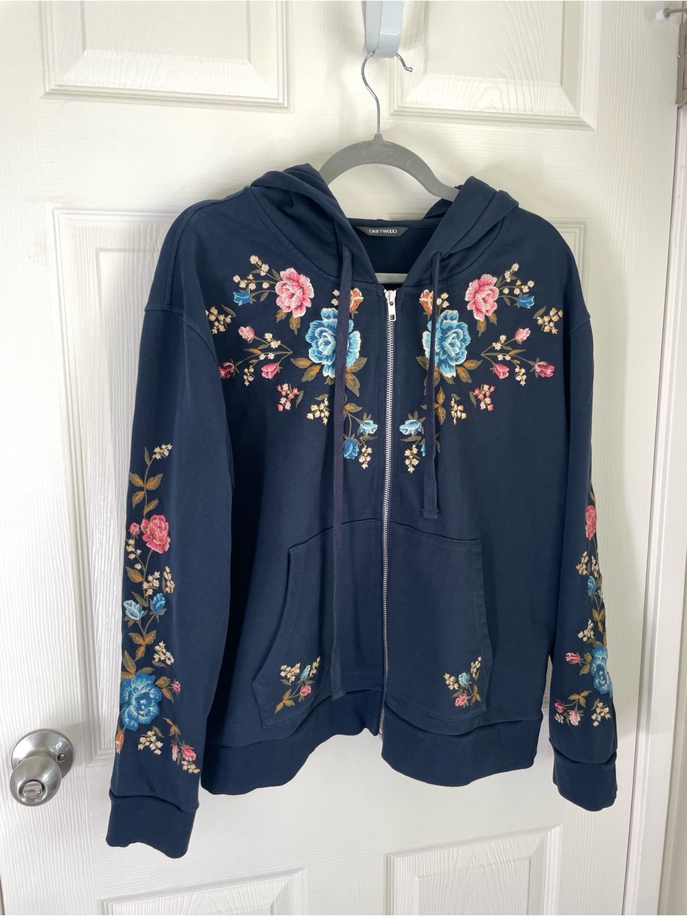 Driftwood "Blue Bell Fleur" Embroidered Zip Hoodie Navy XL (Hood Details)